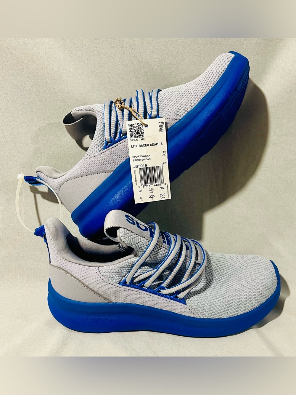 Adidas Kids Lite Racer Adapt 7 - Grey and Blue Lightweight Athletic Sneakers